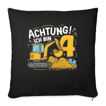 4ème anniversaire garçon 4 ans chantier d’excavatrice - Housse de coussin décorative 45 x 45 cm - noir - Devant