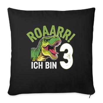 3ème anniversaire 3 ans Dino Dinosaur Fan - Housse de coussin décorative 45 x 45 cm - noir - Devant