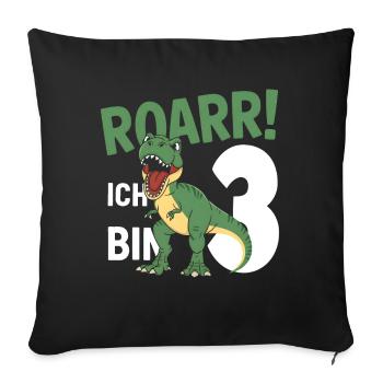 3ème anniversaire 3 ans Dino Dinosaur Fan - Housse de coussin décorative 45 x 45 cm - noir - Devant