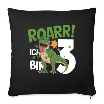 3ème anniversaire 3 ans Dino Dinosaur Fan - Housse de coussin décorative 45 x 45 cm - noir - Devant