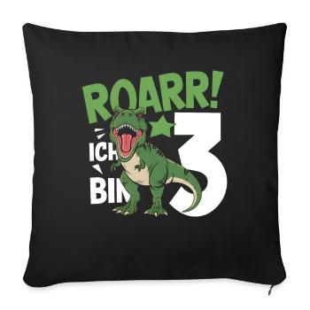3ème anniversaire 3 ans Dino Dinosaur Fan - Housse de coussin décorative 45 x 45 cm - noir - Devant