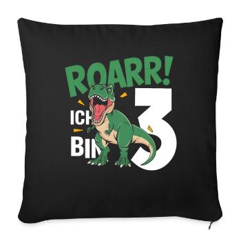 3ème anniversaire 3 ans Dino Dinosaur Fan - Housse de coussin décorative 45 x 45 cm - noir - Devant