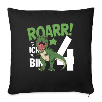 4th Birthday 4 Years Dino Dinosaur Fan - Sofa pillowcase 17,3'' x 17,3'' (45 x 45 cm) - black - Front