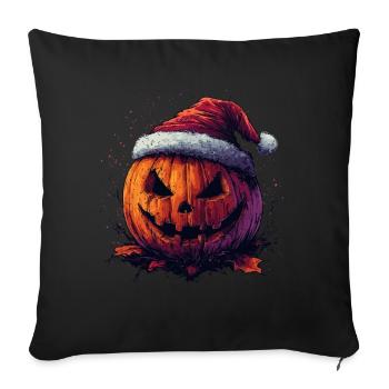Halloween Geschenk Kürbis mit Weihnachtsmütze Deko - Sofakissenbezug 45 x 45 cm - Schwarz - Vorne