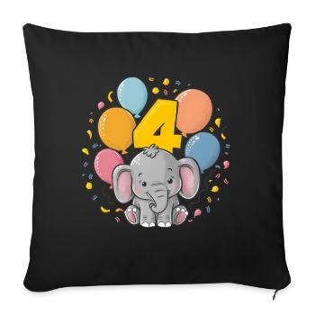 4th Birthday Elephant Children's Birthday Party - Sofa pillowcase 17,3'' x 17,3'' (45 x 45 cm) - black - Front