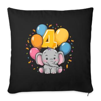 4th Birthday Elephant Children's Birthday Party - Sofa pillowcase 17,3'' x 17,3'' (45 x 45 cm) - black - Front