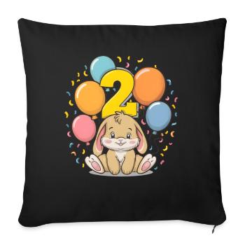 2. Geburtstag Hase Kaninchen Kindergeburtstag - Sofakissenbezug 45 x 45 cm - Schwarz - Vorne