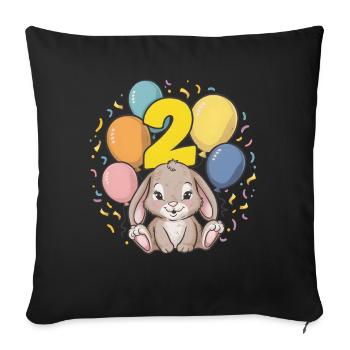 2. Geburtstag Hase Kaninchen Kindergeburtstag - Sofakissenbezug 45 x 45 cm - Schwarz - Vorne