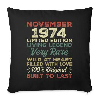 Légende Depuis Novembre 1974 Millésime Novembre 1974 - Housse de coussin décorative 45 x 45 cm - noir - Devant