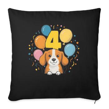 4th Birthday Dog Doggy Children's Birthday Party - Sofa pillowcase 17,3'' x 17,3'' (45 x 45 cm) - black - Front