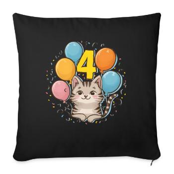 4th Birthday Cat Kitten Children's Birthday Party - Sofa pillowcase 17,3'' x 17,3'' (45 x 45 cm) - black - Front