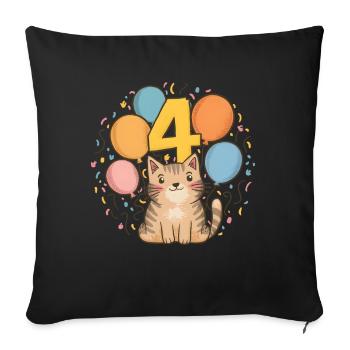 4th Birthday Cat Kitten Children's Birthday Party - Sofa pillowcase 17,3'' x 17,3'' (45 x 45 cm) - black - Front