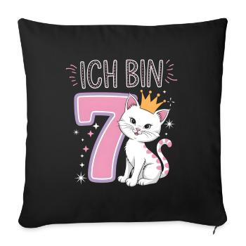 7e anniversaire chat chaton fête d’anniversaire des enfants - Housse de coussin décorative 45 x 45 cm - noir - Devant