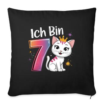 7e anniversaire chat chaton fête d’anniversaire des enfants - Housse de coussin décorative 45 x 45 cm - noir - Devant