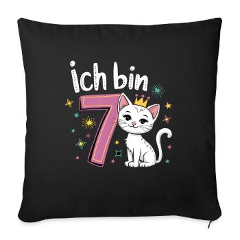 7e anniversaire chat chaton fête d’anniversaire des enfants - Housse de coussin décorative 45 x 45 cm - noir - Devant