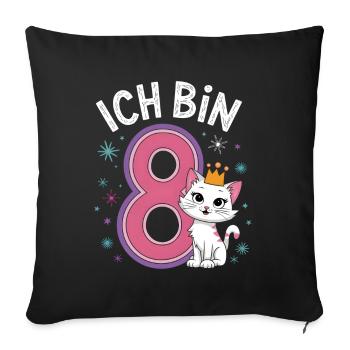 8th Birthday Cat Kitten Children's Birthday - Sofa pillowcase 17,3'' x 17,3'' (45 x 45 cm) - black - Front