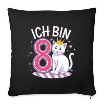 8. Geburtstag Katze Kätzchen Kindergeburtstag - Sofakissenbezug 45 x 45 cm - Schwarz - Vorne