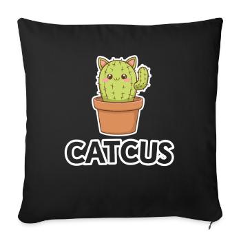 Catcus Cactus Chat Mignon Cat Jeu De Mot Drôle - Housse de coussin décorative 45 x 45 cm - noir - Devant