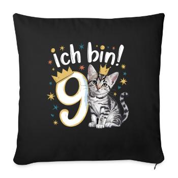 9th Birthday Cat Kitten Children's Birthday - Sofa pillowcase 17,3'' x 17,3'' (45 x 45 cm) - black - Front