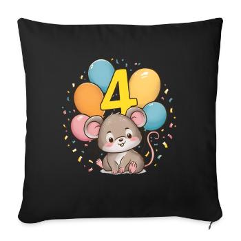 4th Birthday Mouse Children's Birthday Party - Sofa pillowcase 17,3'' x 17,3'' (45 x 45 cm) - black - Front