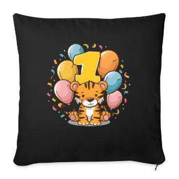 1st Birthday Tiger Children's Birthday Party - Sofa pillowcase 17,3'' x 17,3'' (45 x 45 cm) - black - Front