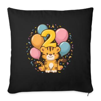 2nd Birthday Tiger Children's Birthday Party - Sofa pillowcase 17,3'' x 17,3'' (45 x 45 cm) - black - Front