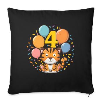 4th Birthday Tiger Children's Birthday Party - Sofa pillowcase 17,3'' x 17,3'' (45 x 45 cm) - black - Front