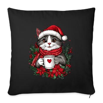 Cat Coffee Christmas Decoration Women Men Children - Sofa pillowcase 17,3'' x 17,3'' (45 x 45 cm) - black - Front