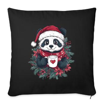 Panda Café Décoration de Noël Femmes Hommes Enfants - Housse de coussin décorative 45 x 45 cm - noir - Devant