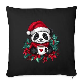 Panda Café Décoration de Noël Femmes Hommes Enfants - Housse de coussin décorative 45 x 45 cm - noir - Devant