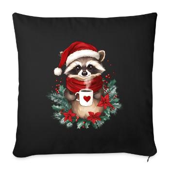 Raccoon Coffee Christmas Women Men Children - Sofa pillowcase 17,3'' x 17,3'' (45 x 45 cm) - black - Front