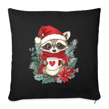 Raccoon Coffee Christmas Women Men Children - Sofa pillowcase 17,3'' x 17,3'' (45 x 45 cm) - black - Front