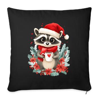 Raccoon Coffee Christmas Women Men Children - Sofa pillowcase 17,3'' x 17,3'' (45 x 45 cm) - black - Front