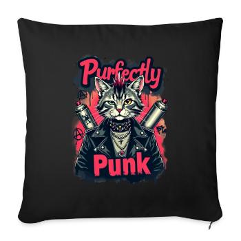 Punk Katze für einen Punker Katzenfreund - Sofakissenbezug 45 x 45 cm - Schwarz - Vorne