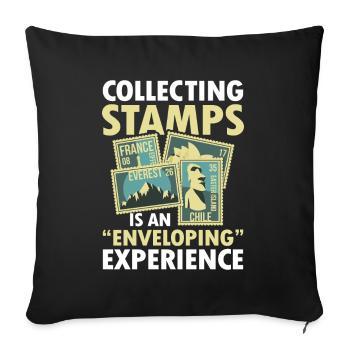 Lustige Briefmarken Briefmarkensammlung Humor - Sofakissenbezug 45 x 45 cm - Schwarz - Vorne