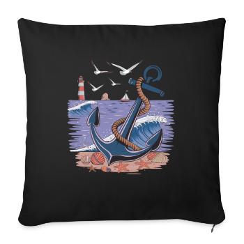 Nautischer Anker und Leuchtturm Ozean Szene - Sofakissenbezug 45 x 45 cm - Schwarz - Vorne