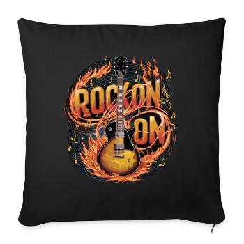 Feurige Musikgitarre mit Rock On Design - Sofakissenbezug 45 x 45 cm - Schwarz - Vorne