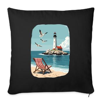 Liegestuhl Strandstuhl und Leuchtturm Ozean Szene - Sofakissenbezug 45 x 45 cm - Schwarz - Vorne