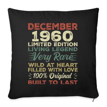 Décembre 1960 - Anniversaire Décembre 1960 année - Housse de coussin décorative 45 x 45 cm - noir - Devant