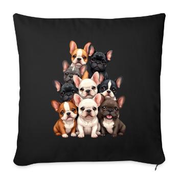 Französische Bulldogge Welpen - Sofakissenbezug 45 x 45 cm - Schwarz - Vorne