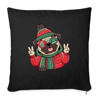 Mops Weihnachten für Mopsbesitzer - Sofakissenbezug 45 x 45 cm - Schwarz - Vorne