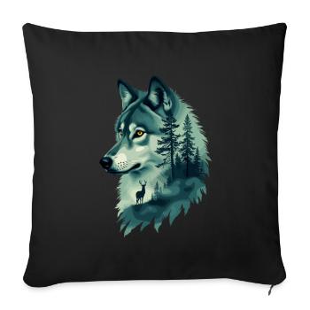 Majestueux loup et cerf Nature Art - Housse de coussin décorative 45 x 45 cm - noir - Devant