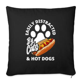 Easily distracted by cats and hot dogs - Sofa pillowcase 17,3'' x 17,3'' (45 x 45 cm) - black - Front