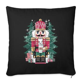 Festlicher Nussknacker mit Kaffee für einen - Sofakissenbezug 45 x 45 cm - Schwarz - Vorne