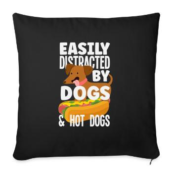 Facilement distrait par les chiens et les hot-dogs - Housse de coussin décorative 45 x 45 cm - noir - Devant