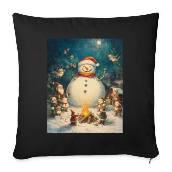 Bonhomme de neige feu de camp Noël Femmes Hommes - Housse de coussin décorative 45 x 45 cm - noir - Devant