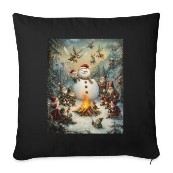 Bonhomme de neige feu de camp Noël Femmes Hommes - Housse de coussin décorative 45 x 45 cm - noir - Devant