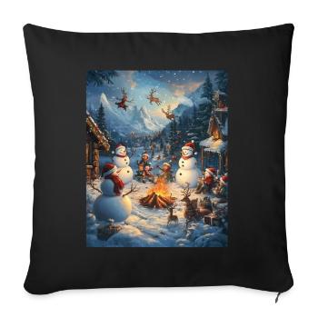 Bonhomme de neige feu de camp Noël Femmes Hommes - Housse de coussin décorative 45 x 45 cm - noir - Devant