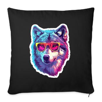 Lustiger Wolf mit Sonnenbrille für einen Wolf Fan - Sofakissenbezug 45 x 45 cm - Schwarz - Vorne