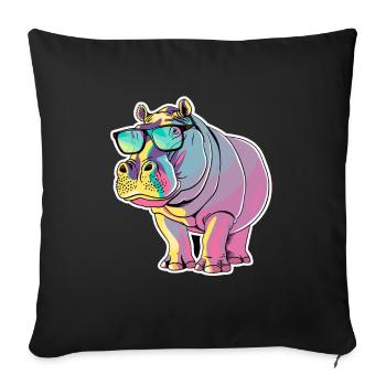 Lustiges Nilpferd mit Sonnenbrille für einen - Sofakissenbezug 45 x 45 cm - Schwarz - Vorne